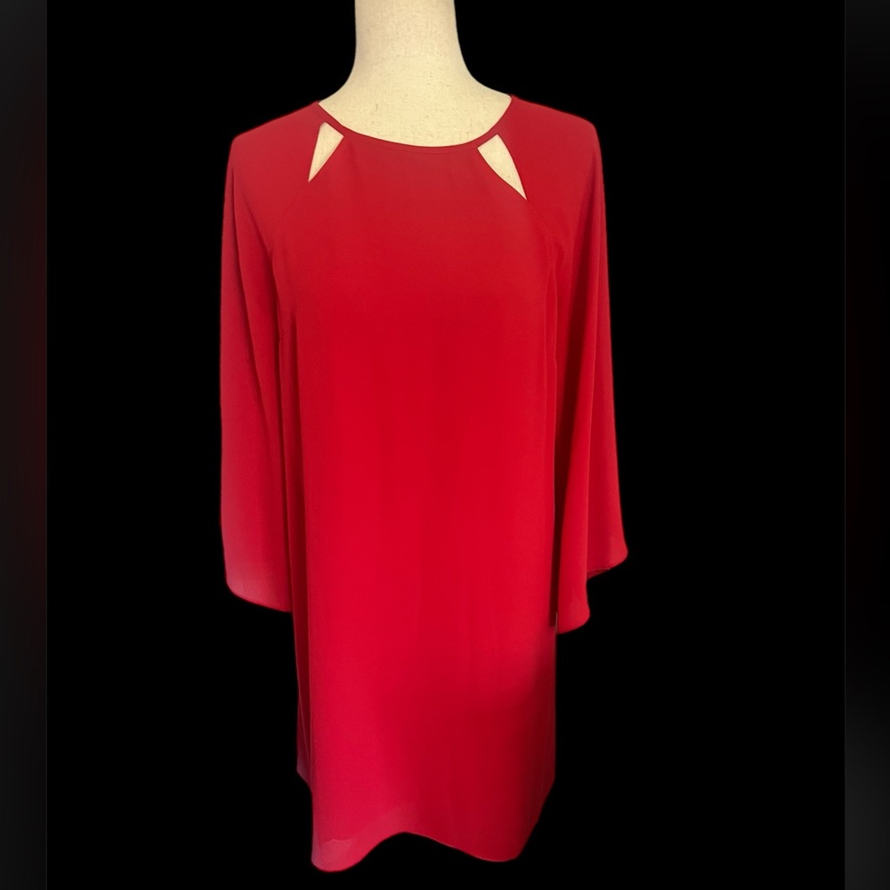 H by Halston NWOT Red bell sleeve chiffon midi dress size 12
